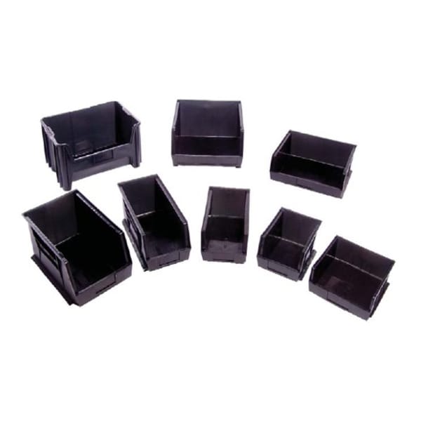 Quantum Storage Systems Hang & Stack Storage Bin, Polypropylene/Polyethylene, Black, 4 in H, 4 1/8 in W, 10 7/8 in L QUS224BR - main