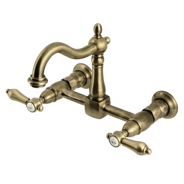 Kingston Brass Two-Handle Wall Mount Bridge Kitchen Faucet, Antique Brass KS1263BAL - main