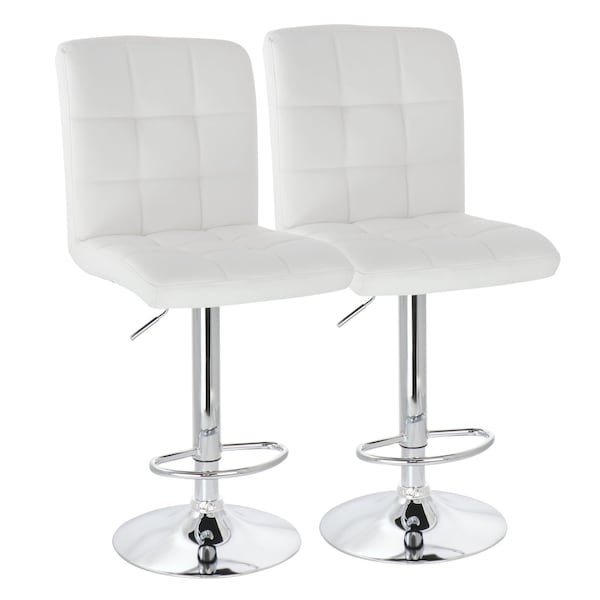 Elama 2 Piece Square Tufted Faux Leather Adjustable Bar Stool in White with Chrome Base ELM708WHT - main