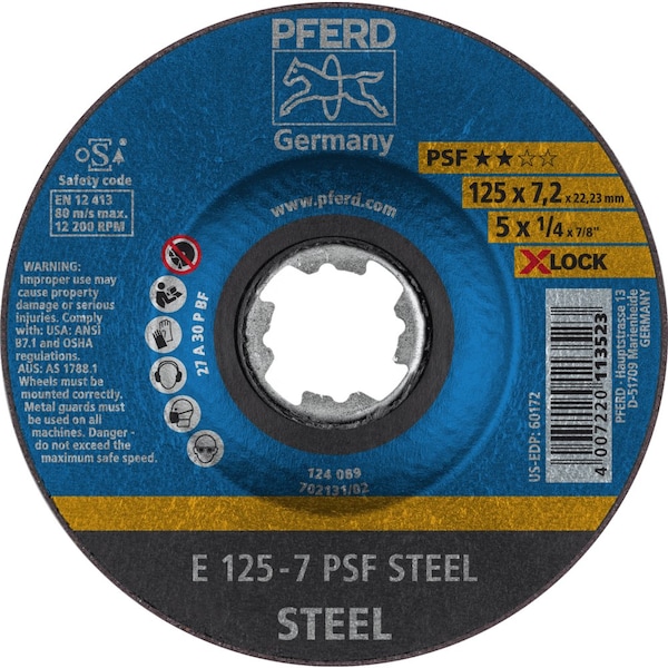 Pferd 5'' x 1/4 Grinding Wheel, X-LOCK - PSF STEEL - Type 27 60172 - main