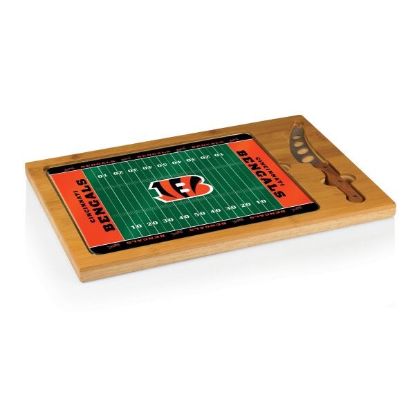 Picnic Time Family Of Brands NFL Cincinnati Bengals - Football Field - Icon Glass Top Cutting Board & Knife Set 910-00-505-074-2 - main