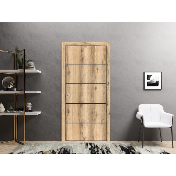 Sartodoors Sliding Closet Bi-fold Doors, Planum 0015 Oak and Aluminum Strips, Sturdy Tracks Moldings Trims Har PLANUM0015BF-DUB-6484 - main