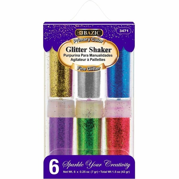 Bazic Products 7 g Primary Color Glitter Shaker 6 per PVC Box 3471 - main