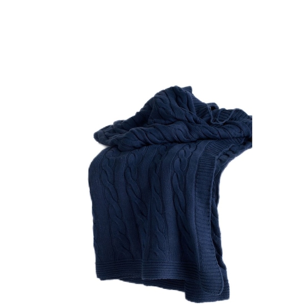 Homeroots Blue Knitted 100% Cotton Throw Blanket 518767 - main