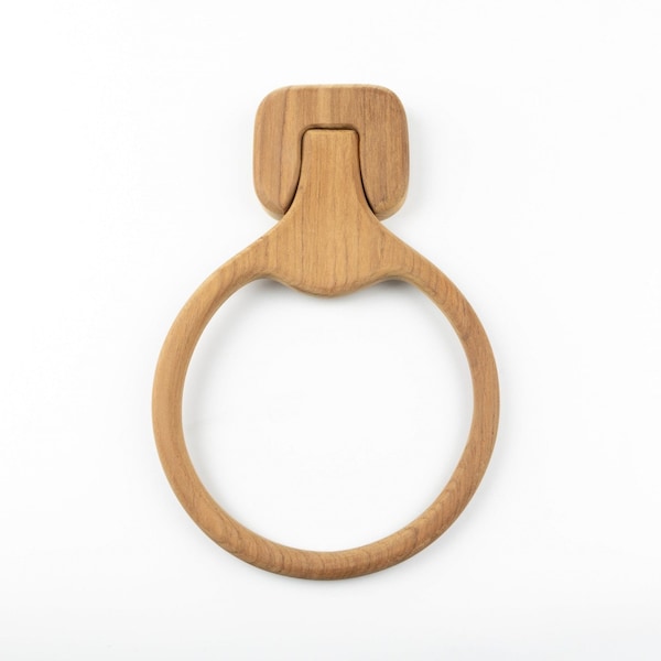 Homeroots Natural Solid Teak Wood Wall Mount Towel Ring 475861 - main