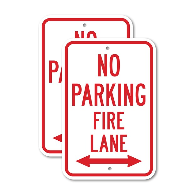 Signmission No Parking Fire Lane with double arrow, 18'' X 24'' 2 Signs, Heavy Gauge Aluminum, 2PK A-1824-2PACK-2758 - main