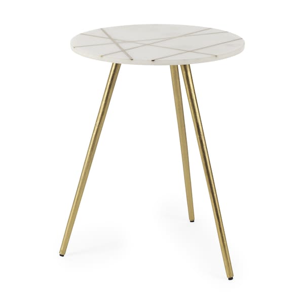 Homeroots 18" White and Gold Stone and Metal Tray Table 605373 - main