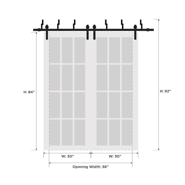 Sartodoors Barn Bypass Interior Door, 60" x 84", White QUADRO4115BBB-WS-6084 - main