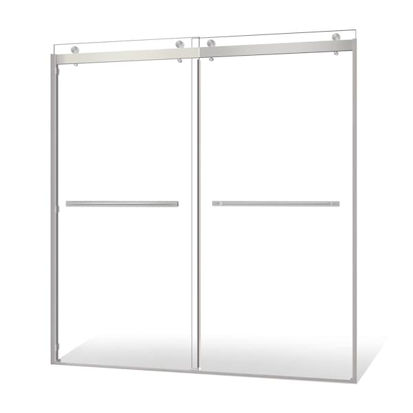 Fab Glass And Mirror Frameless Double Sliding Shower Door Portofino Series Adjustable 56-60in Width x 79in Height SHPR60X79CH - main