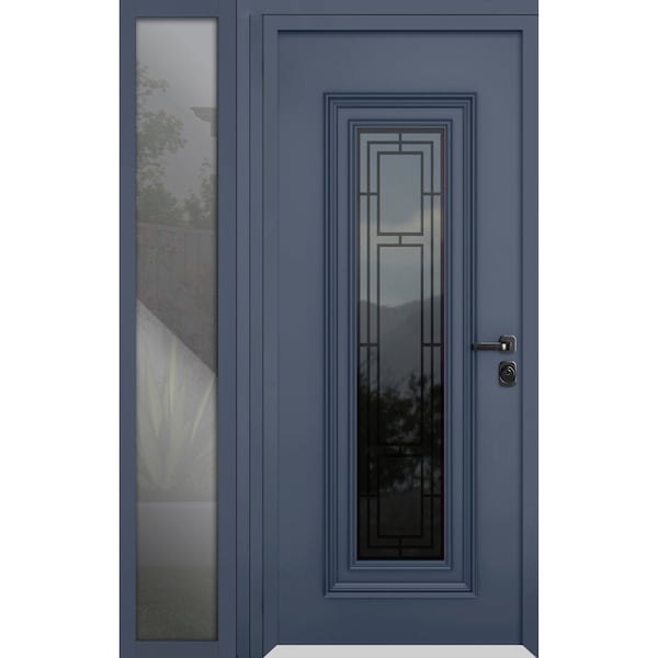 Vdomdoors Steel Door Ballucio 6044 Gray Graphite Side Exterior Window Stainless Inserts Single Modern Painted BALLUCIO6044EXD-GRE-W36+16xH80-LH-I - main