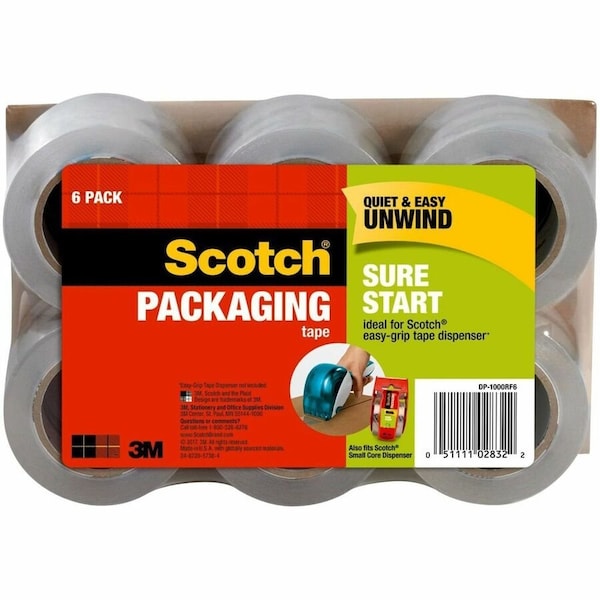 Scotch Sure Start Packaging Tape, No Color, 6PK MMMDP1000RF6 - main