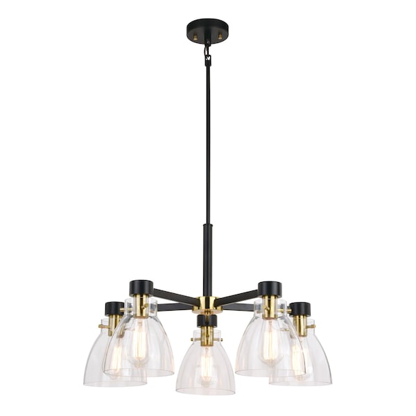 Vaxcel Elgin 5 Light Black and Gold Contemporary Chandelier Clear Glass H0307 - main