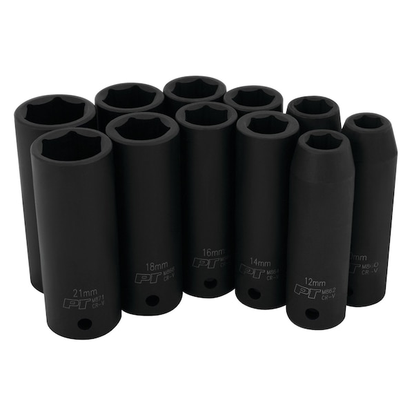 Performance Tool 11 pc. 1/2 in. Dr. Impact Socket Set, Metric, Chrome Vanadium, Laser Etched M591DB - main