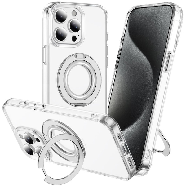 Alpha Digital iPhone 15 PROMAX Case w/ Magnet Ring Stand- Full Protection, Soft Flex -360 shockproof IP15PM-CLEAR - main