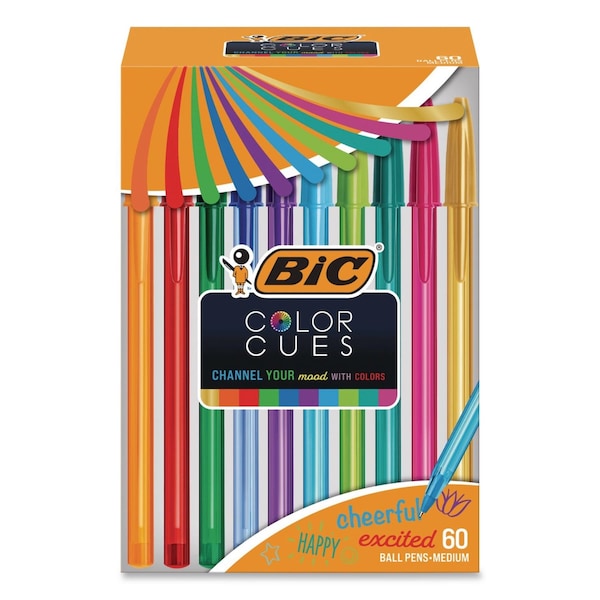Bic Color Cues Cristal Xtra Smooth Ballpoint Pen, Stick, Medium 1.2 mm, Assorted Colors, 60PK WMSUA60-AST - main