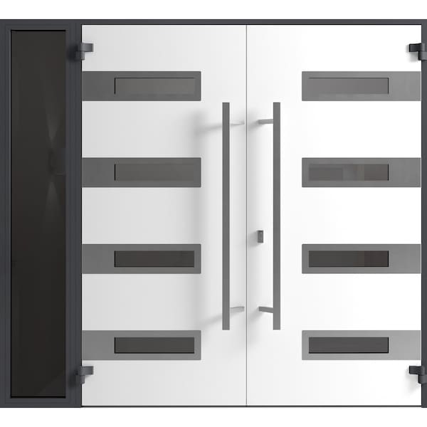 Vdomdoors Front Exterior Prehung Aluminum Double Doors Ronex0131 Black Enamel 1 Sidelight Mirrored Clear RONEX0131DEXD-BLK-W72+16xH80-LH-O - main