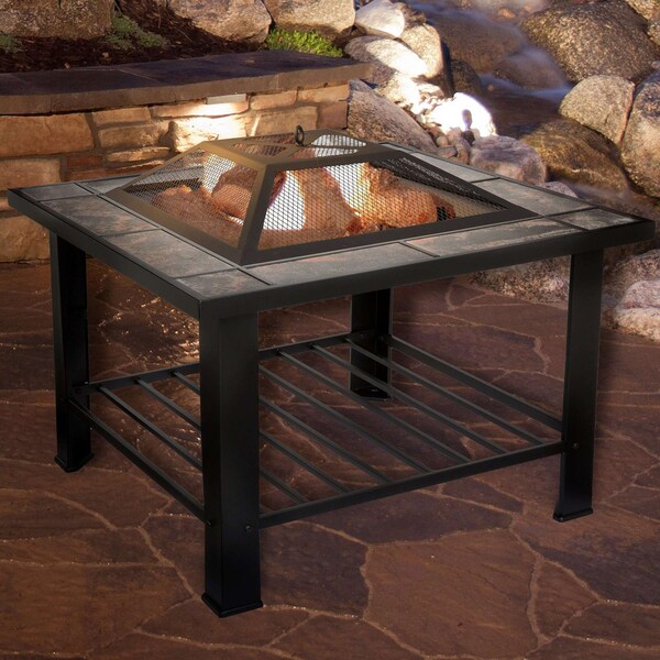 Pure Garden 6-Pc Outdoor Fire Pit Table Set, Black 50-104 - main