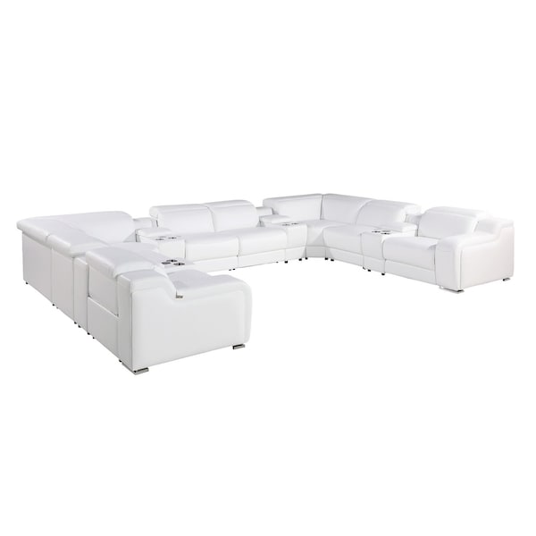 Homeroots White Italian Leather Power Reclining U Shaped Twelve Piece Corner Sectional With Console 632550 - main