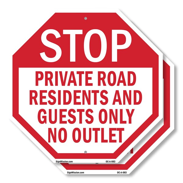 Signmission Stop Private Road Residents and Gue, 10 inch X 10 inch, Aluminum Metal Signs, 2PK OC-A-2PACK-10-83 - main