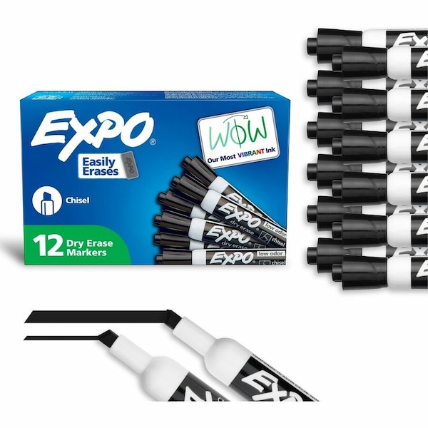 Expo Low-Odor Dry-Erase Marker, Broad Chisel Tip, Black, 12PK 80001A - main