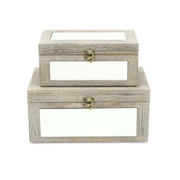 Homeroots Set of Two Gray And White Wood And Mirrored Glass Box With Lid, 2PK 489338 - main