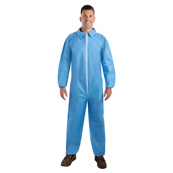 Vguard FR Disposable Coveralls, Collared, FR Treated SMS, Elastic Wrist, Elastic Ankle, Serged Seam, Blue BC4DA23 - main
