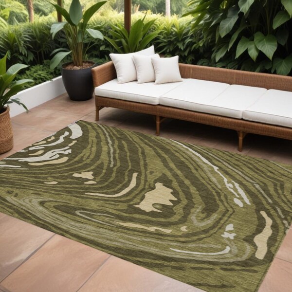 Homeroots 9' X 12' Olive Green And Beige Abstract Washable Indoor Outdoor Area Rug 601294 - main
