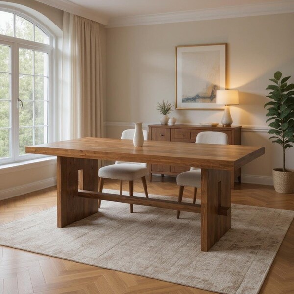 Homeroots 75" Brown Solid Wood Trestle Base Dining Table 554339 - main