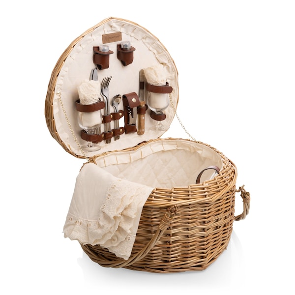 Picnic Time Family Of Brands Heart Picnic Basket, Antique White 329-35-190-000-0 - main