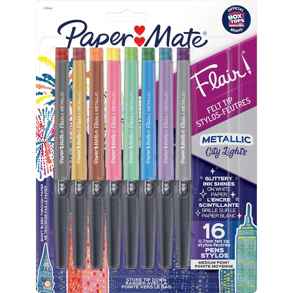 Paper Mate Flair Felt Tip Pens, Medium Point (0.7mm), Metallic City Lights, 16PK 2129448 - main