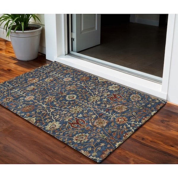 Homeroots 3' X 5' Navy Blue Brown And Red Floral Washable Indoor Outdoor Area Rug 603425 - main