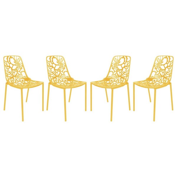 Leisuremod Modern Devon Aluminum Chair, Yellow, 4PK DC23Y4 - main