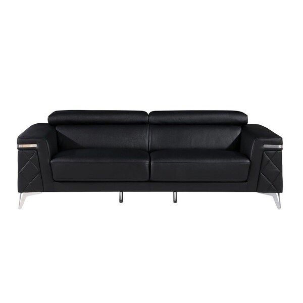 Homeroots 89" Black Italian Leather Sofa With Silver Legs 534155 - main