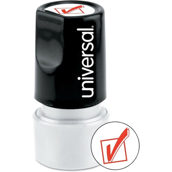 Universal Round Message Stamp, CHECK MARK, Pre-Inked/Re-Inkable, Red UNV10075*** - main
