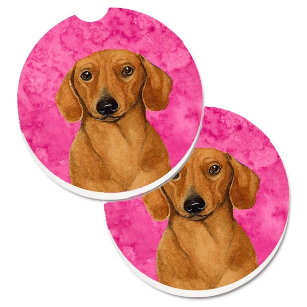Carolines Treasures Pink Dachshund Set of 2 Cup Holder Car Coaster LH9357PKCARC - main