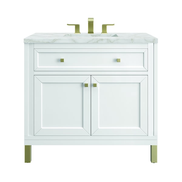 James Martin Vanities Chicago 36 in. Single Vanity, Glossy White, w/ 3 CM Victorian Silver Silestone Top 503-V36-GW-3VSL - main