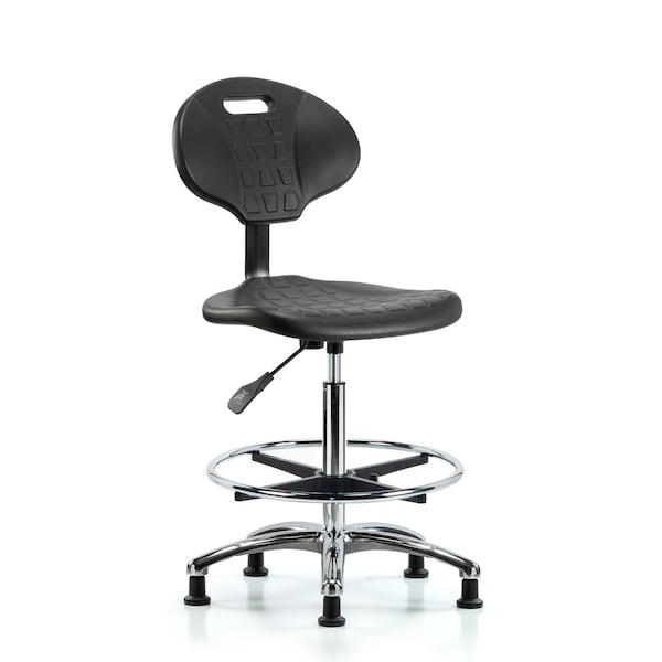 Blue Ridge Ergonomics Erie Hi Bench Chair, Chrome, CF, Glides, No Arms, 24" to 34" Height, Black; Blue BR-TPHBCH-CR-A0-CF-RG - main