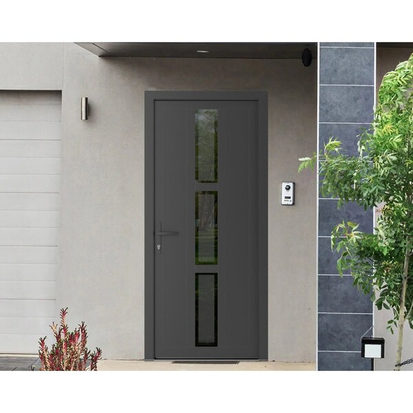 Vdomdoors Front Exterior Prehung Metal-Plastic Door, Manux 8112 Antracite Grey, Office Commercial and Residen MANUX8112EXD-ANT-W36xH80-RH - main