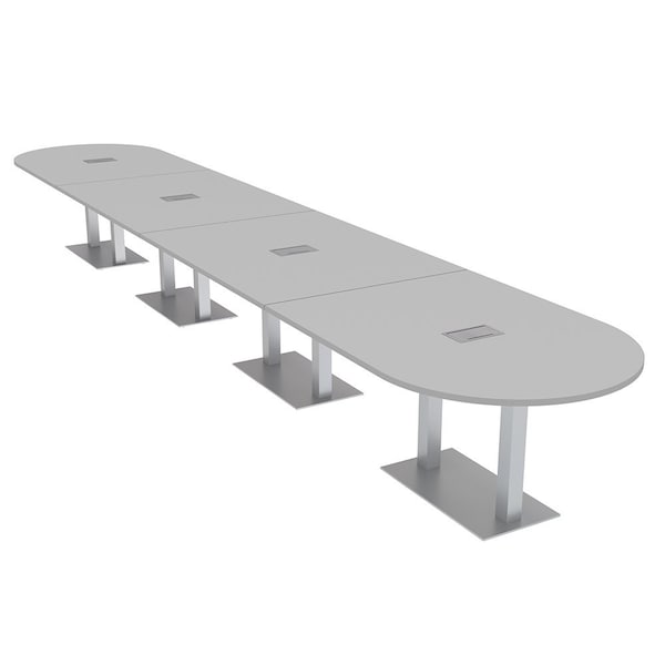 Skutchi Designs Racetrack Conference Table With Power Unit, 48 in W, 264 in L, Grey HAR-RAC-48X264-DOU-U779-ESIL - main