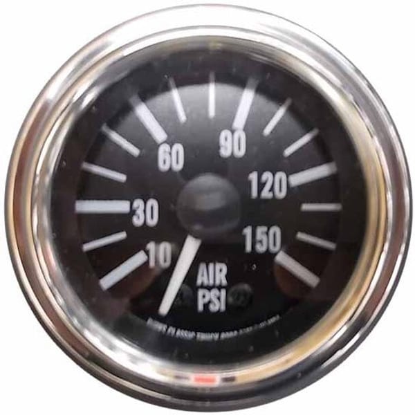 Ilc PETERBILT 379 YEAR 1996 2.0625 INCH MECHANICAL 10-150 PSI SINGLE AIR PRESSURE GAUGE W BLACK FACE PETE 379 1996 2.0625 INCH MECHANICAL 10-150 PSI SI - main