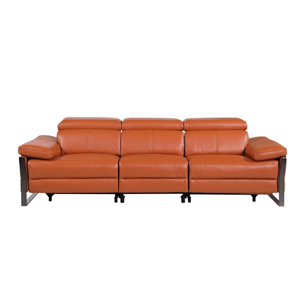 Homeroots 103" Camel Top Grain Leather Reclining Metal USB Sofa 720338 - main