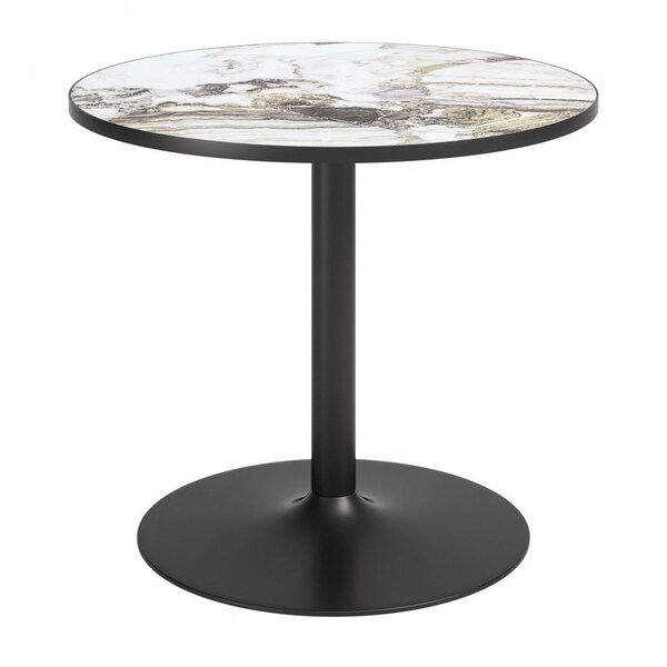 Homeroots 36" Gray Glass and Steel Pedestal Base Round Top Dining Table 720926 - main