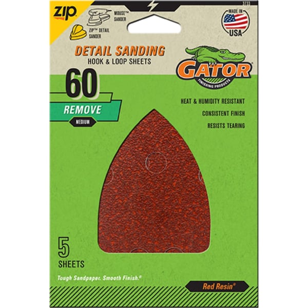 Gator Finishing 3.75 x 5.25 in. Gator Grit Primal Detail Sanding Sheets, 60 Grit, Medium, 5PK 3733 - main