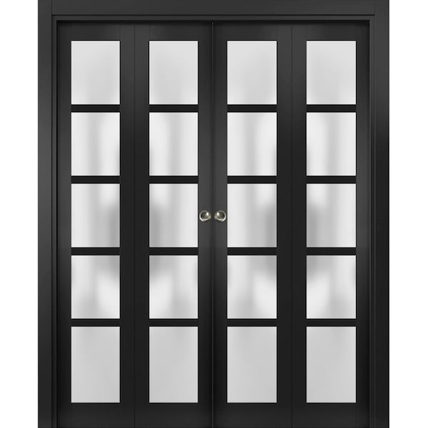 Sartodoors Sliding Closet Double Bi-fold Doors Black Solid Core Modern Interior QUADRO4002DBF-BLK-72 x 84 (4* 18x84) - main