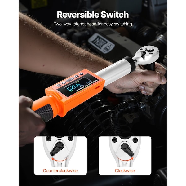 Vevor 3/8 Inch Digital Torque Wrench 4.94-99.57 lbf-ft 72-Tooth with LED Display SX11100 - main