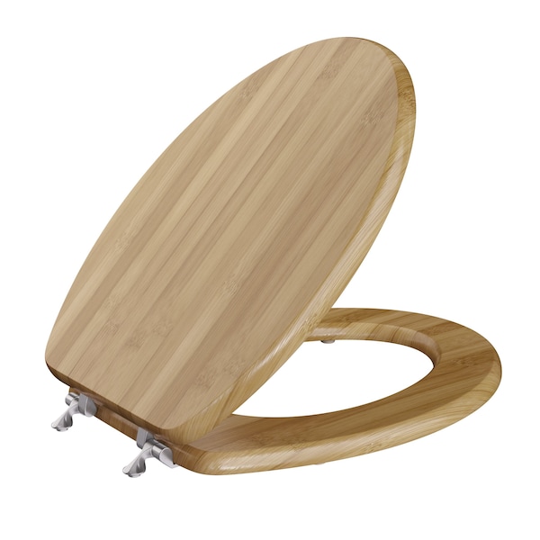 Jones Stephens Rattan Designer Wood Toilet Seat, Closed Front with Cover, Brushed Nickel Hinges, Elongated C3B2E220BN - main