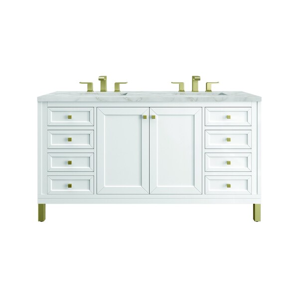 James Martin Vanities Chicago 60'' D Vanity, Glossy White, w/ Victorian Sil Silestone Top w/FreePower Wireless Charger 503-V60D-GW-FVSL - main