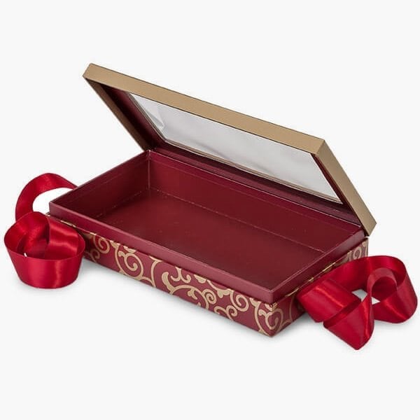 Nashville Wraps Elegant Red Scroll Window Box with Ribbon, 8.25x4.5x1.5, 18PK BFB7ERS - main
