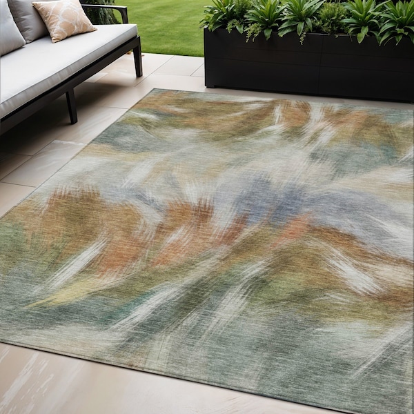 Homeroots 5' X 8' Beige And Copper Abstract Washable Indoor Outdoor Area Rug 631330 - main