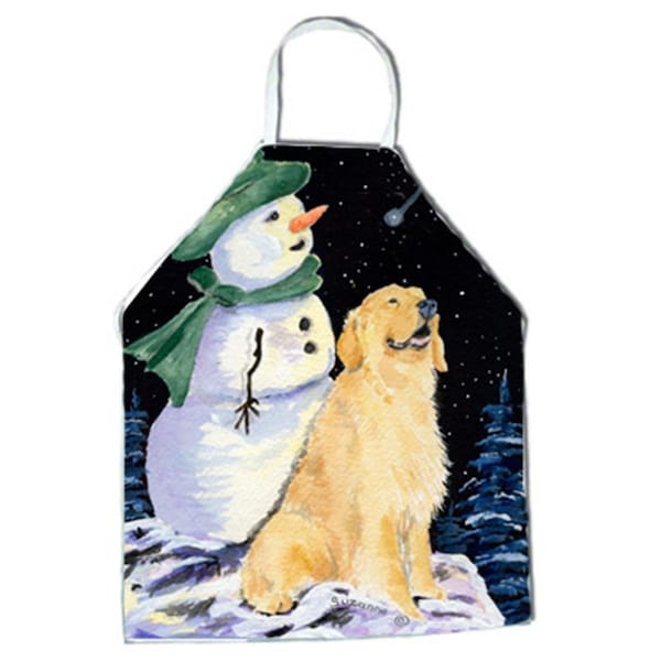 Carolines Treasures Golden Retriever with Snowman in Green Hat Apron - 27 x 31 in. SS8577APRON - main